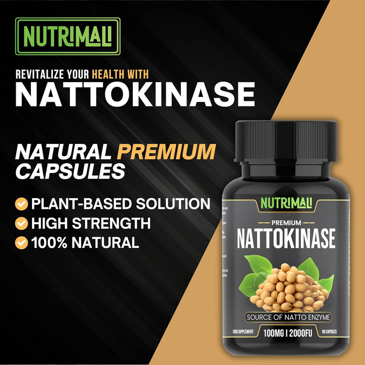 Premium Nattokinase 2000-4000 FU | 90 Vegan Capsules | Source of Natto Enzyme | Non-Gmo, Gluten-Free, Soy-Based | Natural, Japanese Fermentation | Protein Enzyme Supplement