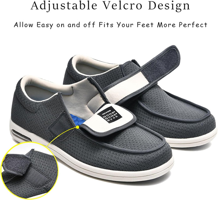 Extra Wide Fit Diabetic Shoes,Close Wide-Fitting Touch Bar-Strap Slippers Adjustable Hook and Loop Comfy Swollen Feet Shoe,
