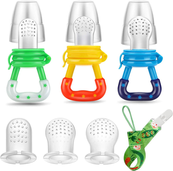 Baby Fresh Fruit Food Feeder Pacifier (3 Pack) |Training Massaging Toy Teether| Food Grade Soft Safe Bpa-Free Silicone Pouches| Babies Toddlers Infants Kids