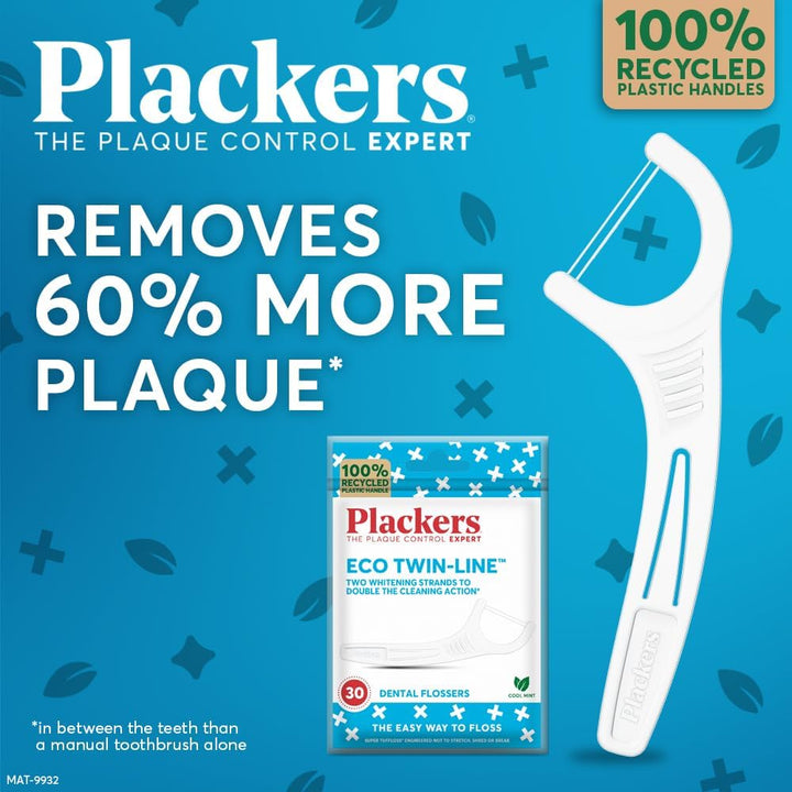 Eco Twin Line Flossers, Dental Flossers, Double Cleaning Action, Two Floss Threads, the Easy Way to Floss, Folding-Out Toothpick, Recycled Plastic Handle
