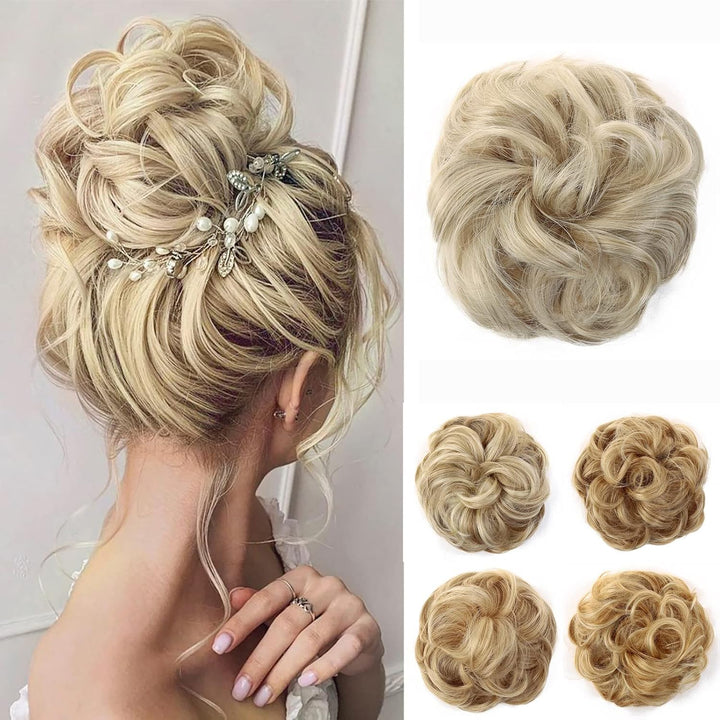 Messy Hair Bun Curly Wavy Hair Scrunchies Accessories Pieces for Women Girls Synthetic Chignons (Dark Brown)