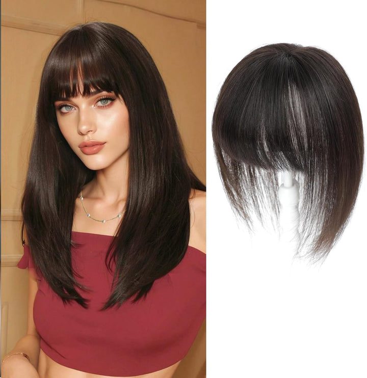 Hair Toppers for Women Human Hair Topper Clip in Fringe Hand-Woven Swiss Base Hair Topper (Ombre Light Brown with Blond Highlight)