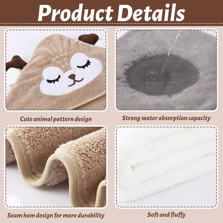 3 Pcs Hooded Baby Towel Set, Ultra Soft Baby Towels Newborn with Hood, Toddler Bath Towel, Cute Animal Design Absorbent Baby Bath Towels for Newborn Baby Boys and Girls, 80X80Cm