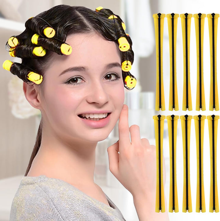 10 Pieces Hair Perm Rods Non-Slip Hair Rollers for Natural Hair with Elastic Rubber Band Short Curlers for Hairdressing Styling 0.35"(Gradient Blue)