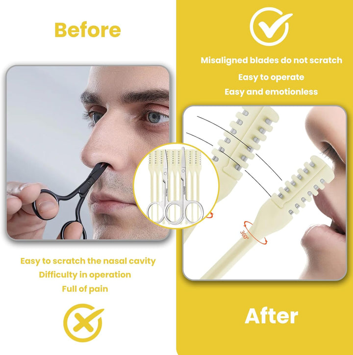 10 Pcs Spiral Dual-Blade Nose Hair Trimmer Set with 2 Precision A-Scissors & Mirror-Polish Round-Tip Scissors – 360° Rotating Stainless Steel Grooming Kit