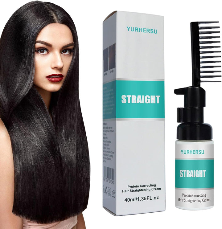 Hair Straightening Cream | 1.35Fl.Oz Hair Straightener Cream | Straightening Hair Cream with Comb | Professional Smoothing Softening Hair Perm Kit | Silk & Gloss Hair Repair Damaged Hair Curly Hair