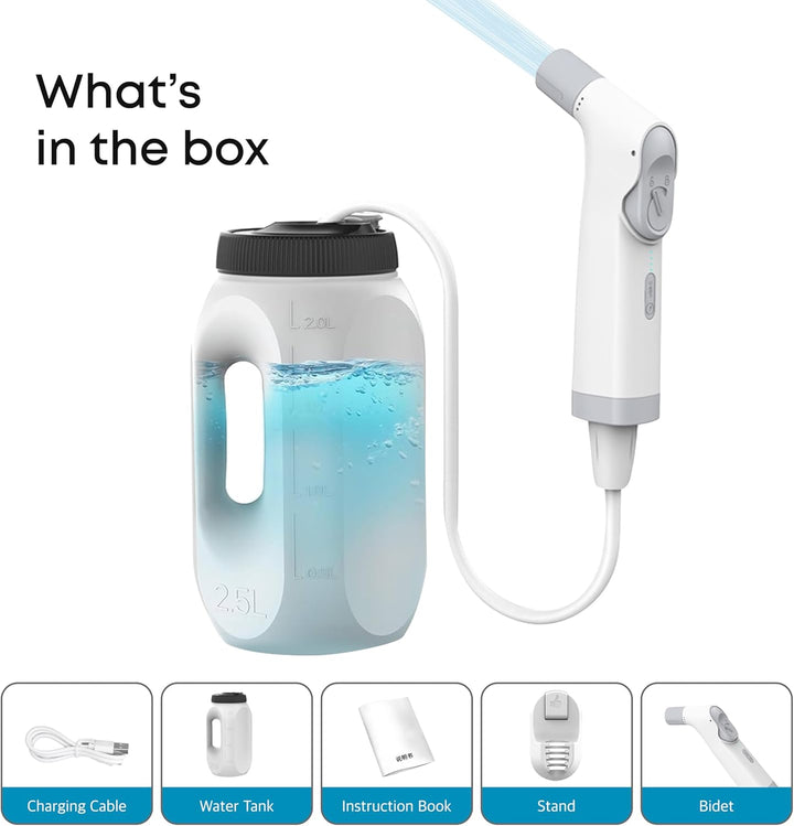 Electric Portable Bidet Sprayer – Integrated Handheld Shattaf with 2.5L Tank, Anti-Misoperation Button, Toilet Spray for Personal Hygiene & Feminine Care (White, 2.5L - JP - 239A)