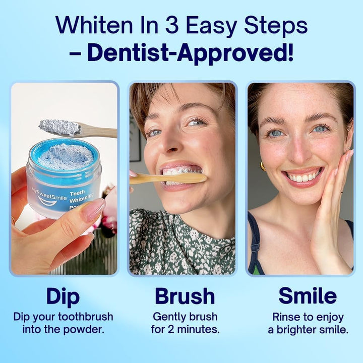 Dentist-Approved Teeth Whitening Powder - Indybest Award-Winner - Enamel-Safe & Sensitivity-Free - Cool Mint Flavour - Removes Years of Stains - 6 Month Teeth Whitener Supply