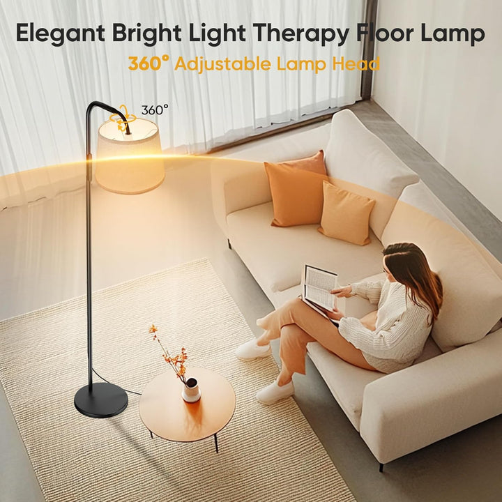 SAD Lamp, 10000 Lux SAD Light Therapy Lamp with Remote & Touch Control, Adjustable Color/Brightness/Timer, Light Therapy Floor Lamp with Linen Shade for Bedroom, Office, Living Room