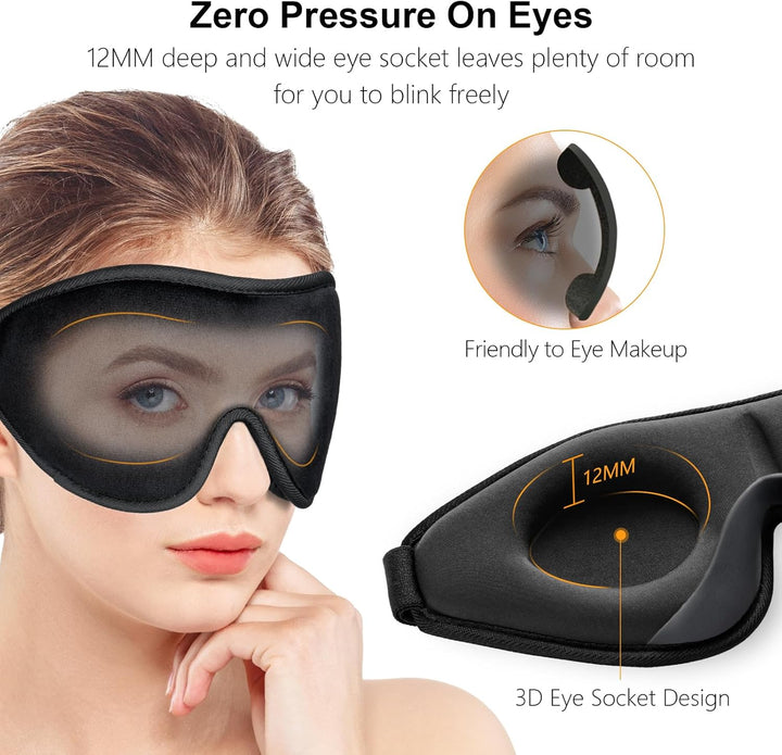 100% Blackout Sleep Masks for Women & Men - Zero Eye Pressure Sleeping Eye Mask- Ergonomic Design 3D Cutout Eye Movement Friendly, Ultra Soft & Comfortable Eye Mask for Sleep/Nap/Travel