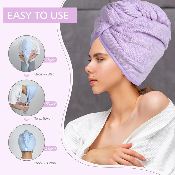 Microfiber Hair Towels Wrap Turban: 5 Packs Curly Hair Quick Dry Towel Set for Women - Hair Drying Towel Hair Dryer Shower Cap & Hair Accessories for Hair Care