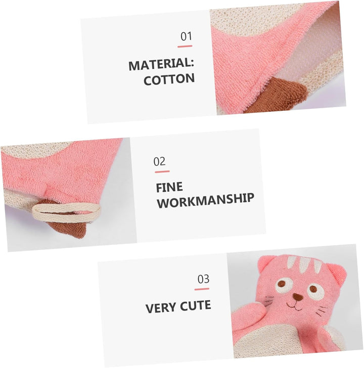 3Pcs Bathing Mitt Cartoon Cotton Shower Washcloths Bath Scrubber Soft for Fun Bath Essentials