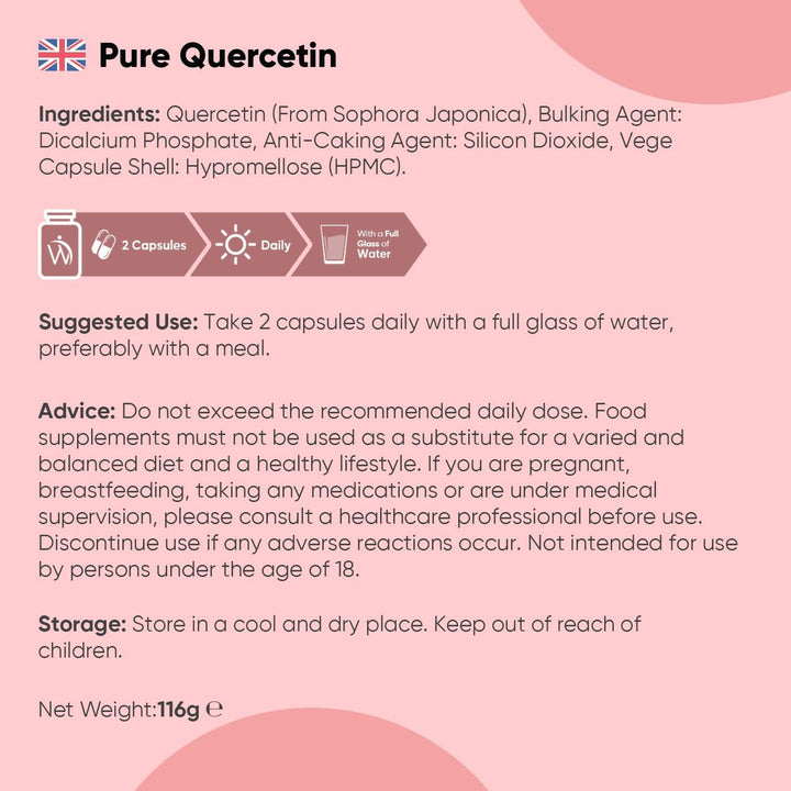Quercetin Supplement 1000Mg - 180 Quercetin Capsules - 3 Months Supply - Sourced from Sophora Japonica - 2 Capsules per Day - Non-Gmo & Magnesium Stearate-Free - Vegan-Friendly Flavonoids Supplements