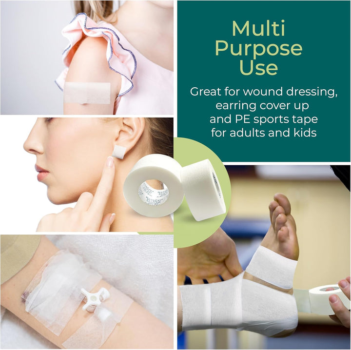 Micropore Surgical Tape 2.5Cm X 10M (4 Rolls) + 10Pc Gauze Swab | Micropore Tape | Medical Tape for Skin, Dressings and Face|Microporous Tape | First Aid Tape Suitable for Sensitive Skin