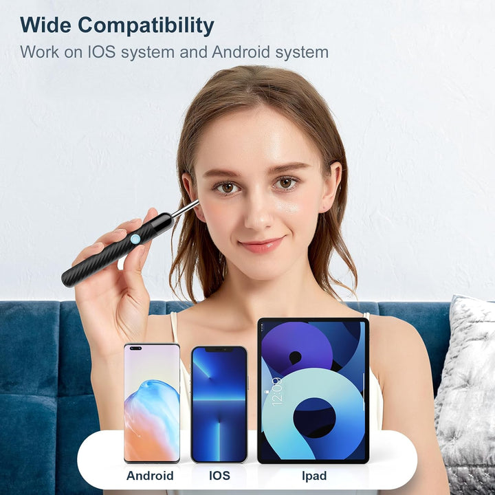 Ear Wax Removal - Earwax Remover Tool with 7 Pcs Ear Set - Ear Cleaner 1080P HD Ear Scope - Camera with 6 Led Lights - Ear Cleaning Kit with 11 Ear Spoon - Ear Camera for Ios & Android（Glossy Black）