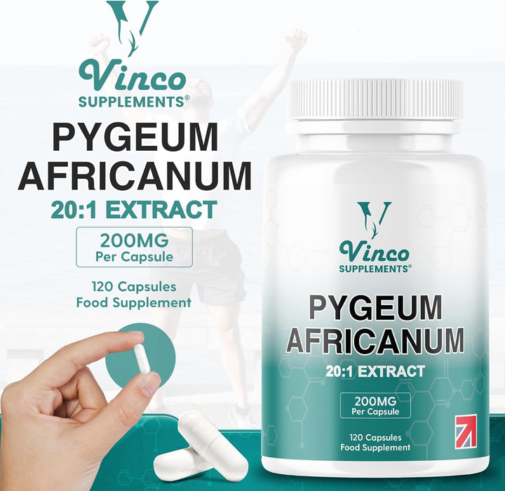 Vinco Pygeum Africanum 4,000Mg Equivalent - 200Mg of 20:1 Extract - 120 High Strength Capsules - 13% Phytosterols - Prostrate Health Supplement - Non-Gmo & Gluten Free – Made in UK