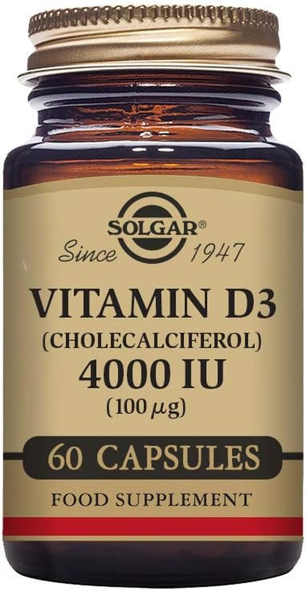 Vitamin D3 4000 IU (100 Μg) Vegetable Capsules - 60 Count (Pack of 1) - Cholecalciferol - Keeps Bones and Teeth Healthy - Supports Muscle Function & Immunity - Vegetarian