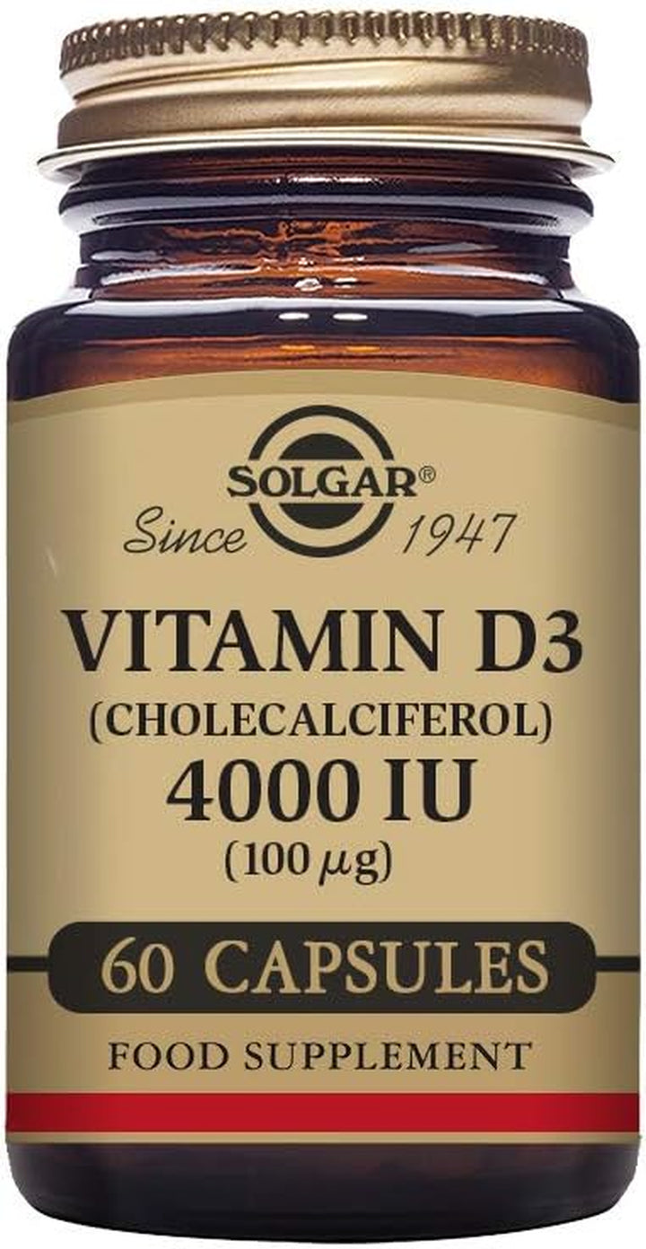 Vitamin D3 4000 IU (100 Μg) Vegetable Capsules - 60 Count (Pack of 1) - Cholecalciferol - Keeps Bones and Teeth Healthy - Supports Muscle Function & Immunity - Vegetarian