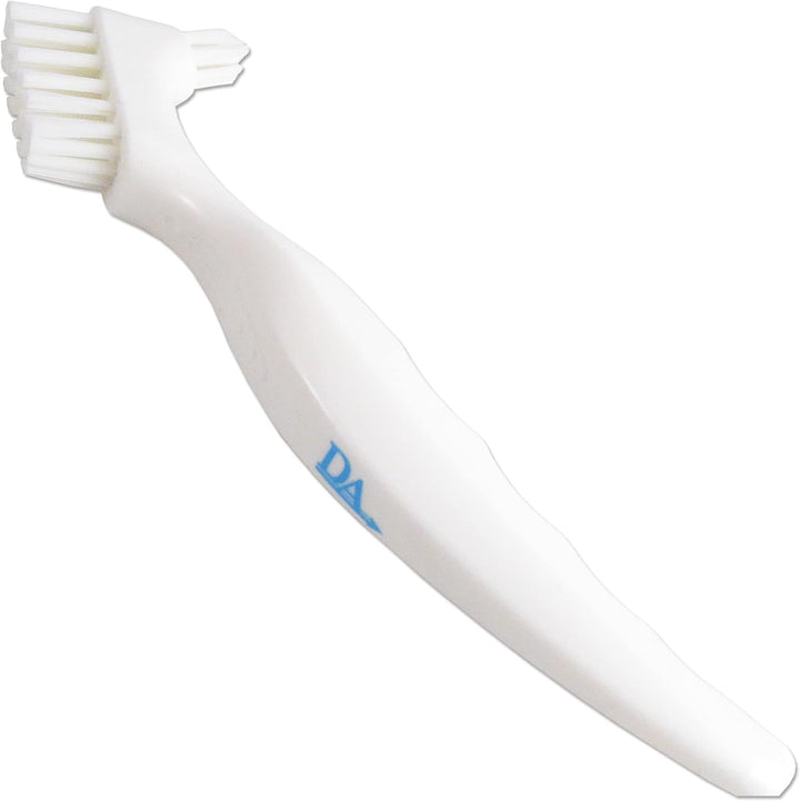 Denture Brush (Set of 2) Blue & White Brushes ~ Easy Grip Handle, Double Bristle Head