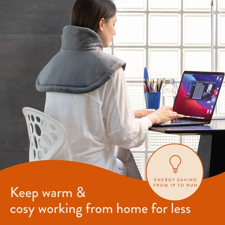 Revive Me – Neck & Shoulder Heat Pad, Grey, Fast Heat-Up, 3-Hour Adjustable Temperature, Auto Safety Shut-Off, Machine Washable, Specifically for Neck & Shoulder, Size Adjustable, 47 X 52Cm