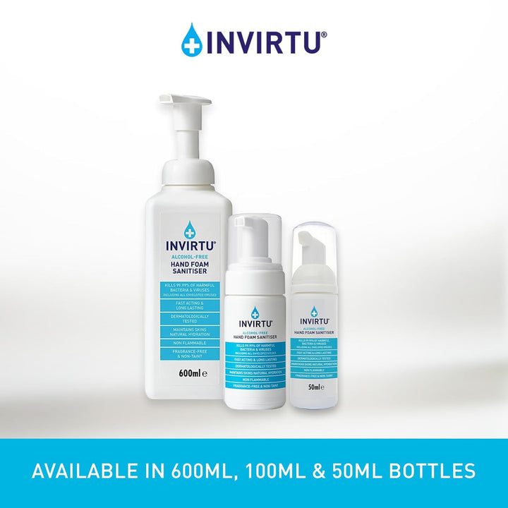 INVIRTU Alcohol Free Antibacterial Hand Sanitiser Foam (600Ml) - Kills 99.9% of Bacteria & Viruses - Large Hand Sanitiser Pump for Home & Professional Use – Non-Scented Disinfectant - Kind to Skin