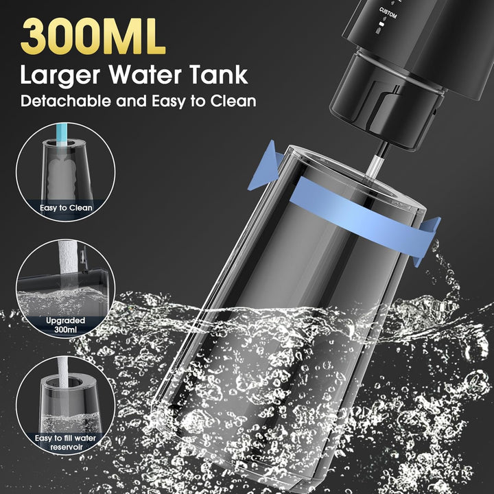 Water Flosser for Teeth Cordless Oral Irrigator - 4 Modes 300ML Rechargeable IPX7 Waterproof for Braces, Sensitive Gums, Home & Travel Use (Black)