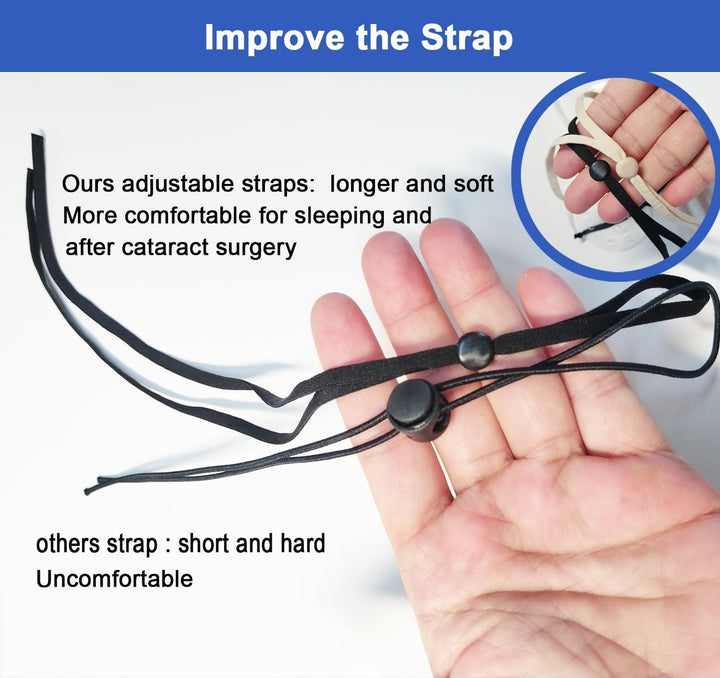 2 Pack Plastic Eye Shield Medical Eye Patch for after Cataract Surgery Eye Protection or Sleeping, Upgraded Elastic Band Longer and Wider for Adult, Clear