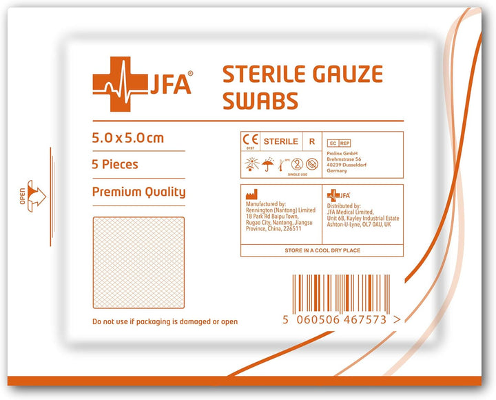 Premium Sterile Gauze Swabs 5Cm X 5Cm - Pack of 100