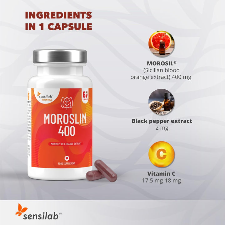 Morosil Capsules 400 Mg, Vitamin C Antioxidant and Black Pepper for Better Absorption, High Dose - 60 Vegan Capsules for 60 Days, Moroslim