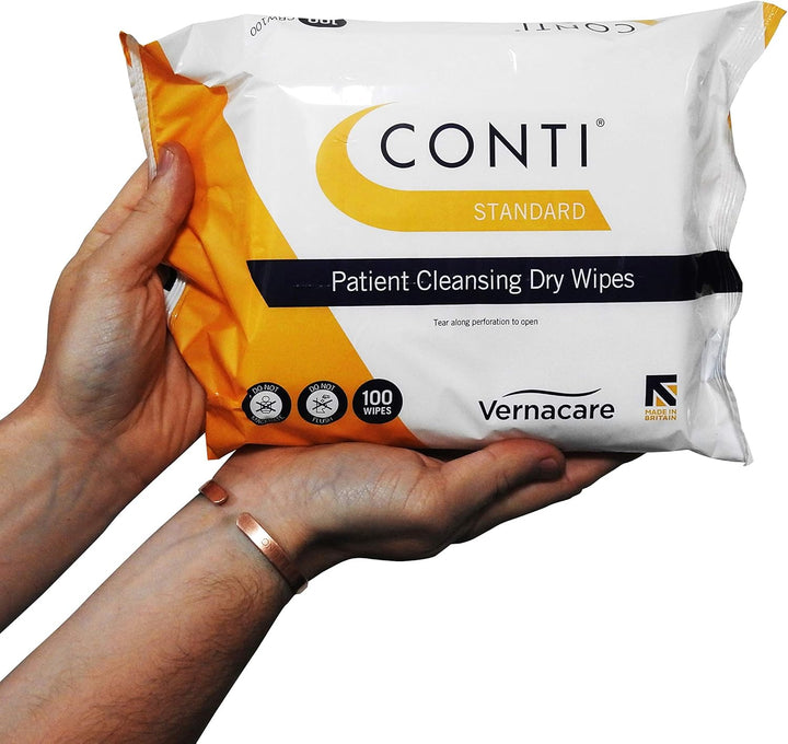 Conti Standard - Patient Cleansing Dry Wipes, Every Day Universal Use Cleaning Cloths, Wipe Size 26Cm X 20Cm, 100 Wipes per Pack - 12 Pack