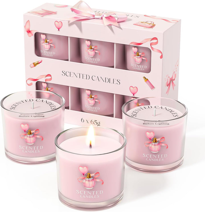 Candle Set, Scented Candle Gift Set for Her, 3 Scented Votive Candles, Birthday Gifts for Women/Men (Pink+Purple+White, 200G)