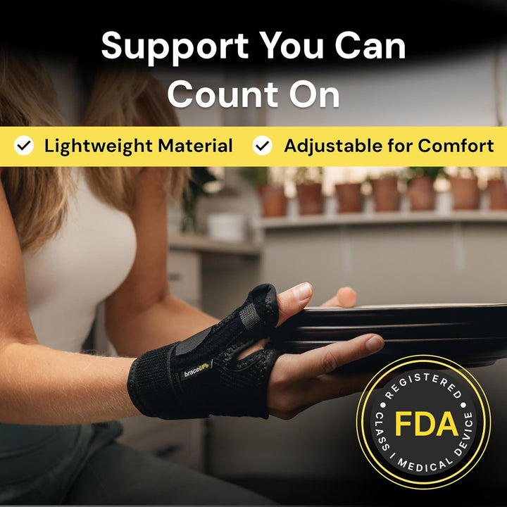 Thumb Support Brace - Splint for Spica and Hand Support, for Arthritis, Tendonitis, Carpal Tunnel Pain Relief and Thumb Sprain (Black)