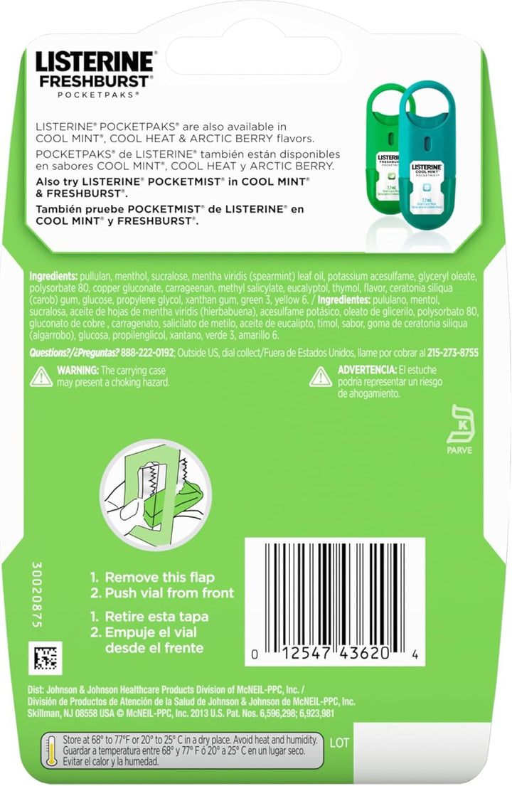 Freshburst Pocketpaks Breath, Dissolving Breath Freshener Kill 99% of Germs That Cause Bad Breath, Portable for On-The-Go, Minty Flavor, 72-Strips (Pack of 1)