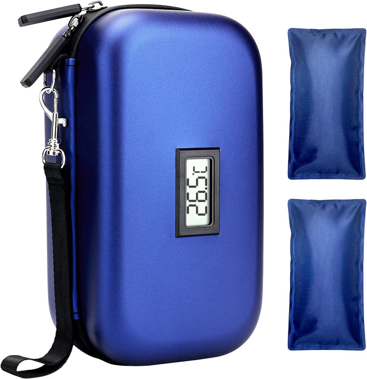 Insulin Cooler Travel Case, Portable Medication Diabetic Cooler Organizer Bag Insulin Carry Case with 2 Ice Packs for Travel Daily Life (Blue)