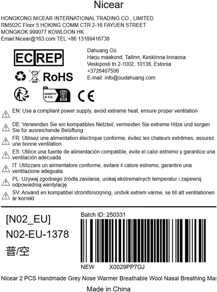 2 PCS Handmade Grey Nose Warmer Breathable Wool Nasal Breathing Mask for Cold Weather Unisex Outdoor Protection for Women Men Outdoor