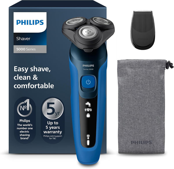 Shaver Series 5000, Wet and Dry Electric Shaver for Men, Comforttech Blades 360°, Contour Heads, Advanced Display, Smartclick Precision Trimmer, S5466/18