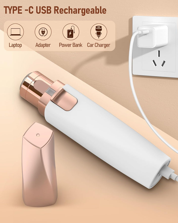 Eyebrow & Facial Hair Trimmer for Women: 2 In1 Rechargeable Facial Hair Removal and Eyebrow Shaver, Painless Shaving with Built-In LED Light - Perfect for Face, Lips, and Body
