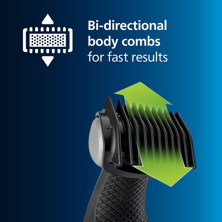Bodygroom Series 3000 Showerproof Groin and Body Trimmer, Close and Comfortable Shave, Complete Body Grooming, 50 Min. Runtime, Model BG3017/01, Black