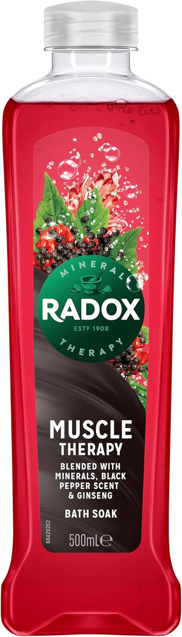 Radox Mineral Therapy Muscle Therapy Bath Soak Uniquely Blended with Minerals, Herbs, Black Pepper & Ginseng for a Rejuvenating Bubble Bath 500 Ml