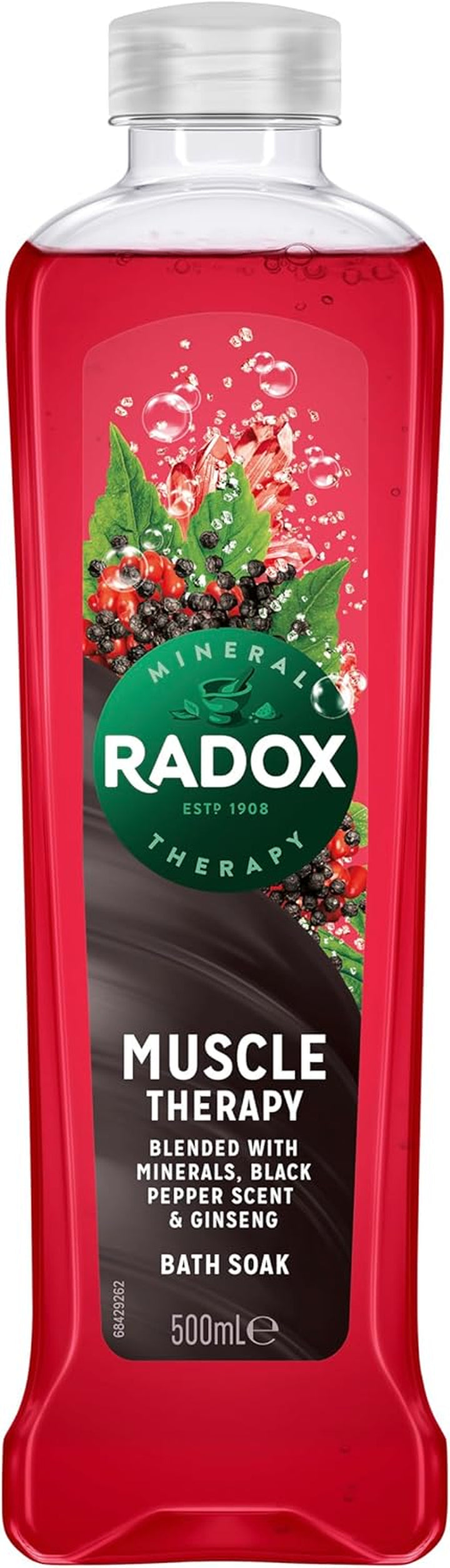 Radox Mineral Therapy Muscle Therapy Bath Soak Uniquely Blended with Minerals, Herbs, Black Pepper & Ginseng for a Rejuvenating Bubble Bath 500 Ml