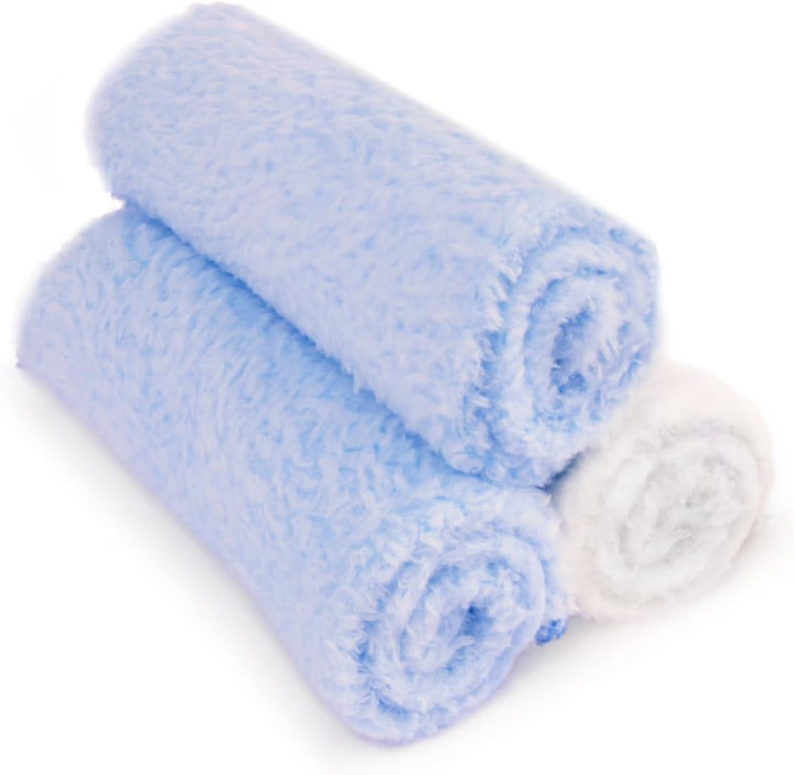 3 Pack Microfiber Super Soft Baby Face Wash Cloths, 28 X 28Cm Washable & Reusable Unscented Flannels, Multipack Pink and White, Ideal for Wiping and Cleaning Hands and Face (Blue)