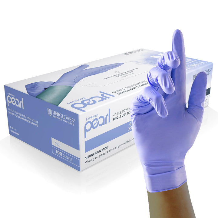 White Pearl Nitrile Examination Gloves - Multipurpose, Powder Free and Latex Free Disposable Gloves - Box of 100 Gloves, White, Medium (GP0023)