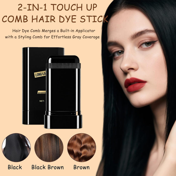 Safe and Convenient Hair Dye Comb, Waterproof Sweat-Proof Hair Dye Stick with Comb, 2-In-1 Quick Touch-Ups Dye Comb for Women & Men (Coffee)