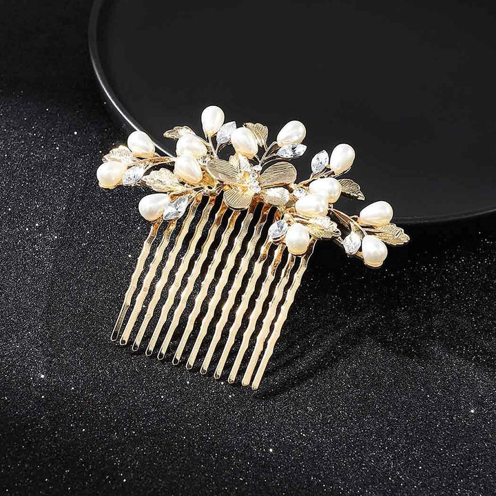 Bride Wedding Hair Combs Gold Headpieces Pearl Bridal Hair Accessories Leaf Hair Piece for Women and Girls… (Gold)