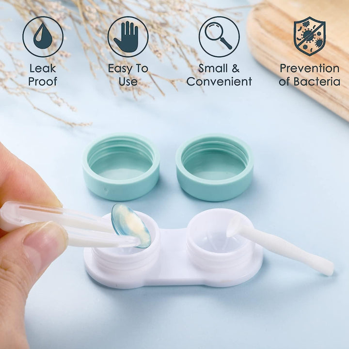 4 Pack Contact Lens Cases, Contact Lens Container Box Portable Travel Contact Lens Case Left/Right Eyes Contact Lens Holder with Storage Box Tweezers Wearing Stick