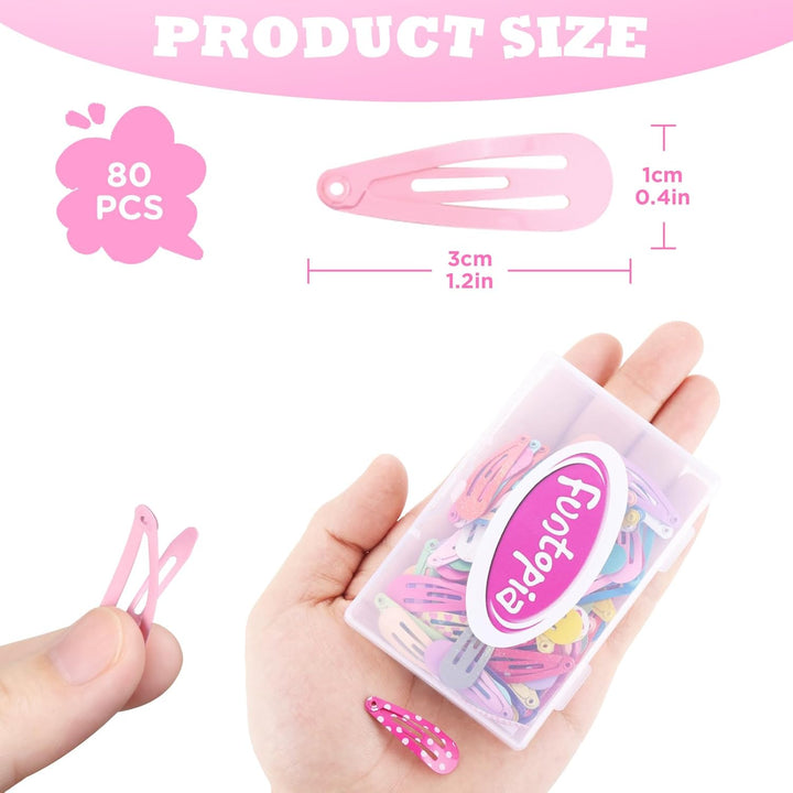 Hair Clips,  80 Pcs 1.2 Inch Toddler, Mini Metal Snap Hair Clips for Little Girls Baby Kids, Colorful Small Hair Barrettes, Accessories for Fine Hair