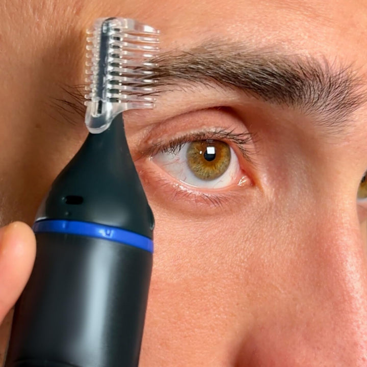 Hair Trimmer for Men, Nose, Ear, & Eyebrow Hair Clipper, Rotary Trimmer, Two Comb Attachments, Waterproof, Battery Operated, Cordless - NE3850