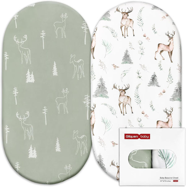 2 Pack Moses Basket Fitted Sheets, Newborn Pram Sheets Fitted, 100% Microfiber Oeko-Tex100 Cozy and Breathable Crib Baby Bassinet Sheets for Boy and Girl, Easy Care Soft Fitted Sheet