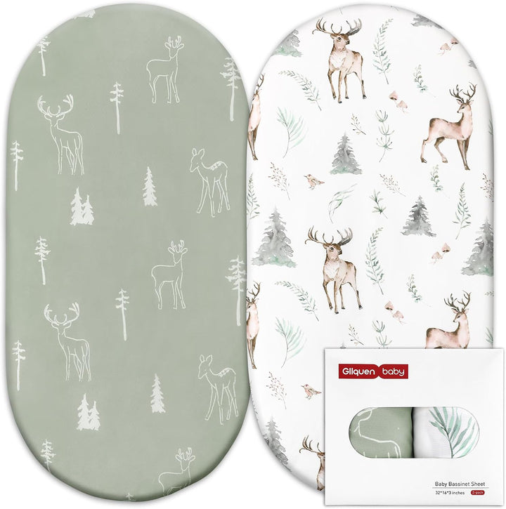 2 Pack Moses Basket Fitted Sheets, Newborn Pram Sheets Fitted, 100% Microfiber Oeko-Tex100 Cozy and Breathable Crib Baby Bassinet Sheets for Boy and Girl, Easy Care Soft Fitted Sheet