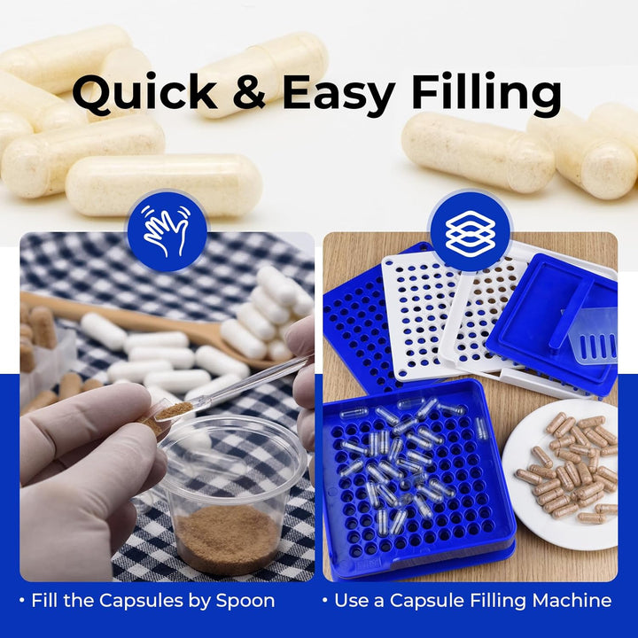 Empty Capsules Size 1 100 Count,Clear Empty Vegan Capsules Kosher,Halal and Non GMO Certified for DIY Supplements.Hypoallergenic Veggie Capsules Empty with 2 Spoons,Adapted to the Capsule Filler